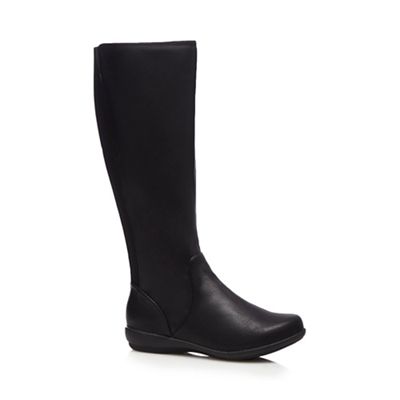 Black knee high flat wide fit boots